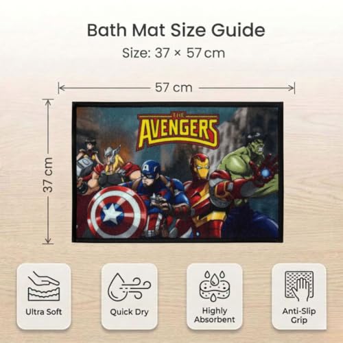 Image of Athom Living MarvelAvenger Team Theamed Kids Nylon Bathmat, with Latex Backing, Anti-Skid Bathmat, 37 x 57 cm, Pack of 1