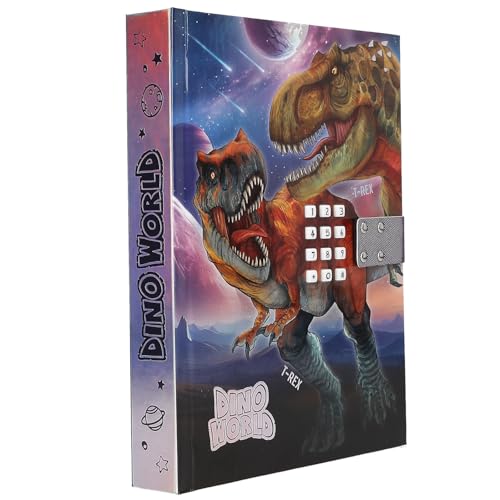 Depesche 13581 Dino World - Tagebuch mit Zahlen-Code und Sound, Buch in Blau und Lila, mit -T-Rex Motiv und 192 linierten Seiten