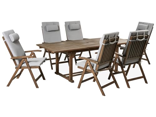 Acacia Rustic 6 Seater Garden Dining Set Extending Table Reclining ...