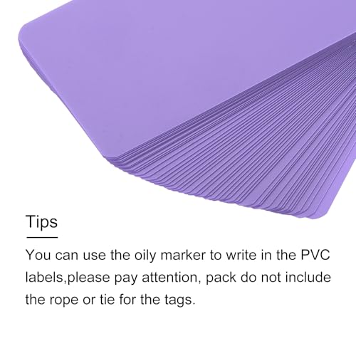 QUARKZMAN 100 Stück Versandanhänger wasserdichte mit Seil, 5 x 9CM PVC Blanko Kunststoffanhänger Rechteckig für Namensetiketten Kleidung Anhänger Geschenkverpackung, Lila