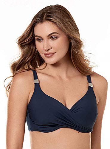Miraclesuit Top de bikini cruzado liso con copas D-DDD, Midnight, 36DDD