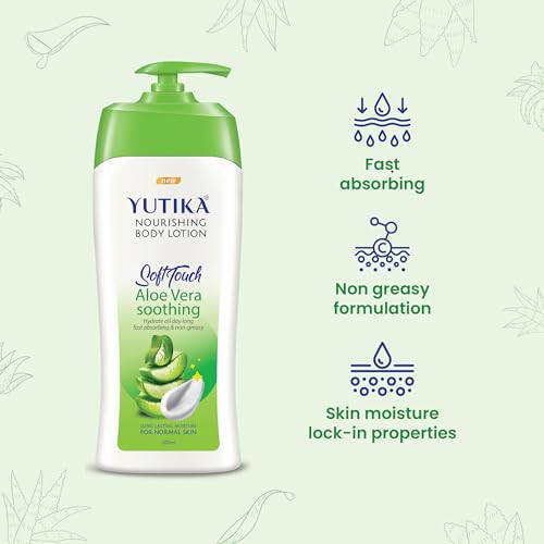 Image of Yuthika Almond Soft Touch Body Lotion for Women & Men, Hydrating, Non-Greasy Moisturizer for Soft, Smooth Skin, All Skin Types (1000ml) (Aloe Vera, 500 ml)