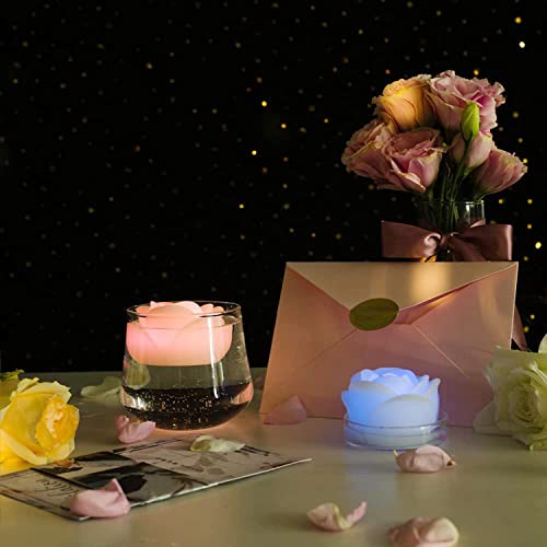 Image of Flameless LED Floating Candles - 2.5 inch Wax Rose with Flickering LED Battery Works 100+ Hours Waterproof Tealights for Cyliner Vases, Centerpieces at Weddings, Party, Pool, Holiday (12PACK, Multicolor)