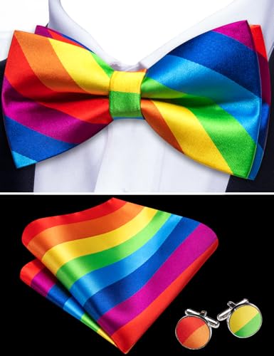 Image of YOHOWA Mens Bow Tie Set Paisley Coloful Pre-tied Bowties Adjustable with Handkerchief Cufflinks Wedding Prom Party