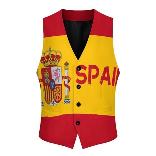 Flag of Spain Spanish Casual Suit Vest for Men Formal Business Dress Regular Fit Waistcoat Tuxedo3