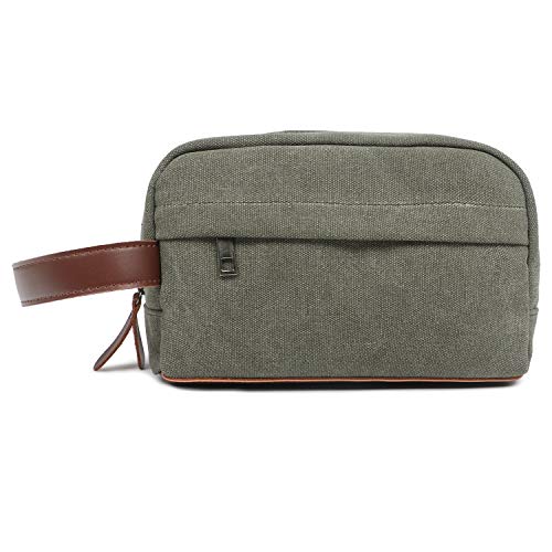 Oflamn Large Duffle Bag Canvas Leather Weekender Overnight Travel Carry On Tote Bag with Shoe Compartment and Toiletry Bag (Green)