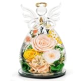 Kemiputi Gifts for Mom Birthday Gifts for Women, Preserved Rose in Glass Angel Figurines, Forever Flowers for Delivery, Anniversary Real Rose Gift for Grandma Wife Her from Daughter