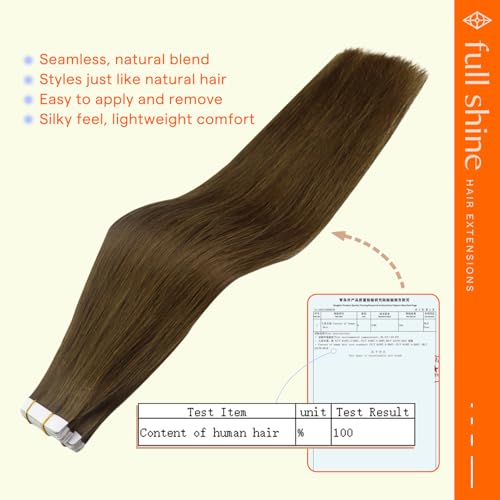 Image of Full Shine Medium Brown Tape in Hair Extensions Human Hair, 10 Inch | 30g 20PCS, Invisible Tape in Hair Extensions, Seamless Straight Finish Soft Texture for Party Styling and Daily Wear