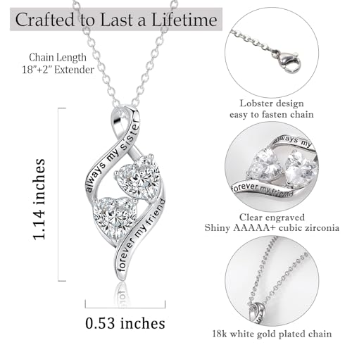 Necklace Gifts for Women Girls, Silver Infinity Double CZ Heart Pendant Charm Necklace for Gifts Women, Birthday Anniversary Graduation Christmas Jewelry Present To My Mom Daughter Sister3