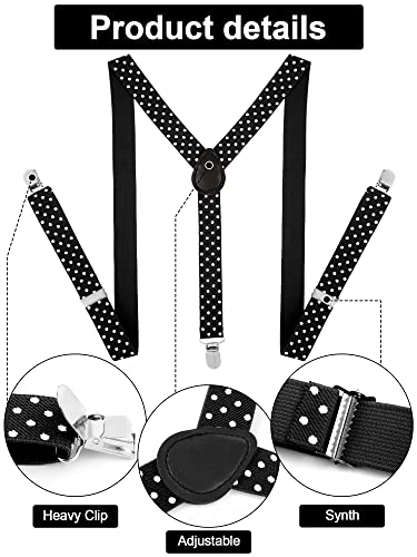 Satinior Suspender Bow Tie Set Clip On Y Shape Adjustable Braces, 80S Costume Suspenders Shoulder Straps For Halloween Cosplay Party (Black With White Dots), 4.3 X 2.3 Inches #TOP3