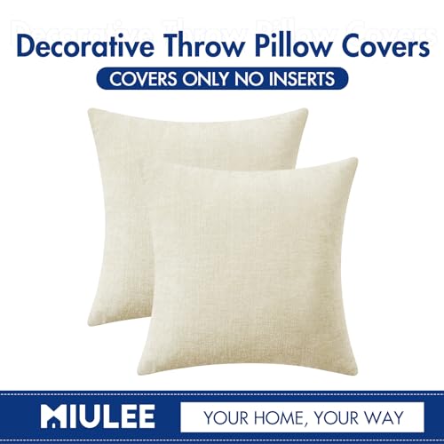 Image of MIULEE Pack of 2 Cream Throw Pillow Covers 20x20 Inch Soft Polyester Pillow Covers for Sofa Living Room Spring Home Decor Couch Solid Dyed Cases