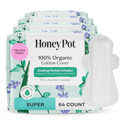 Image of The Honey Pot Company - 64ct - Herbal Pads for Women - Super w /Wings - Infused w /Essential Oils for Cooling Effect, Organic Cotton Cover, & Ultra-Absorbent Pulp Core - Feminine Care