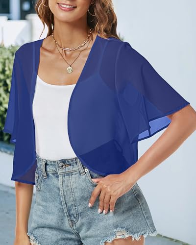 Image of ZNVGIRL Women Shrug Chiffon Cardigans Open Front Short Sleeve Bolero for Evening Dressy 2026