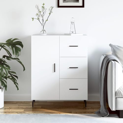Aparador blanco de 90 cm de altura con compartimentos de madera para pasillo 3