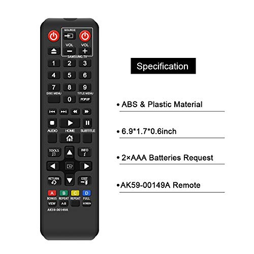 Image of Gvirtue AK59-00149A Remote Replacement for Samsung DVD BD Blu-Ray Disc Player Remote, Applicable BDF5100 /ZA BD-ES5300 BD-FM51 BD-FM57C BD-H5100 BD-H5900 BD-HM51 BD-HM59 BD-J5100 BD-J5700 BD-J5900