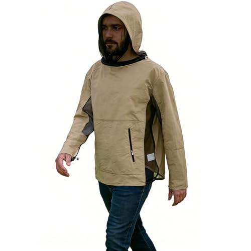 Aoximyouny Fabric & Mesh Mosquito Jacket with Adjustable Hood & Storage Pocket Lightweight Durable Bug Proof Insect Protection Suit Outdoor Summer Clothing for Men Women Fishing Hiking