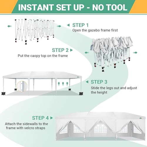 COBIZI 10x30 Pop Up Canopy Tent Commercial Instant Shelter with 8 Sidewalls, Durable Waterproof Portable Gazebo UPF 50+ for Outdoor Party, Wedding, Vendor Events (White) by COBIZI - Image 3