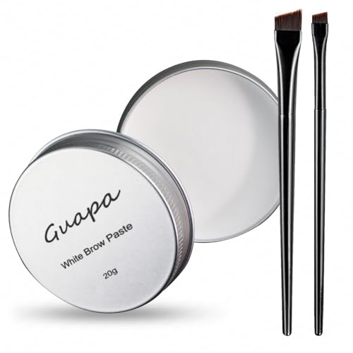 Pasta Blanca para Mapeo de Cejas 20g, Contorno de Cejas y Labios, Herramienta de Posicionamiento, Set 2 Pinceles para Cejas, Para Delinear y Contornear Cejas y Labios (Kit-4-Silver Box)
