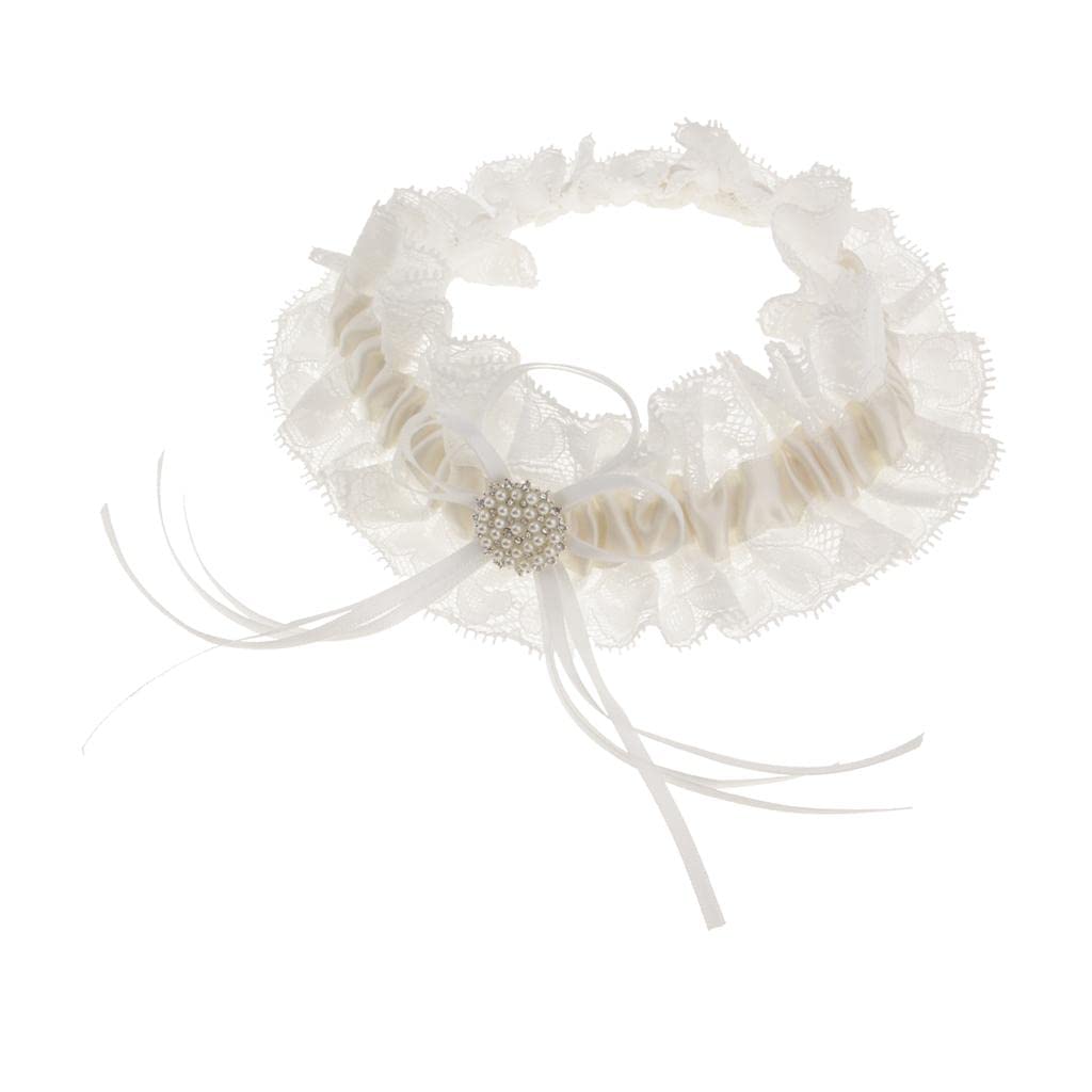Qianly Braut Strumpfband Hochzeit Strumpfband Brautgürtel Spitzenband Hochzeitsaccessoire in Satinoptik mit Zarter Spitzenborte Und Bandknoten für