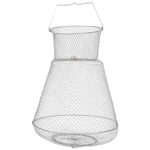 Sosoport Collapsible Fish Basket Metal Fishing Net Silver 18 inches Folding Portable Fishing Accessories