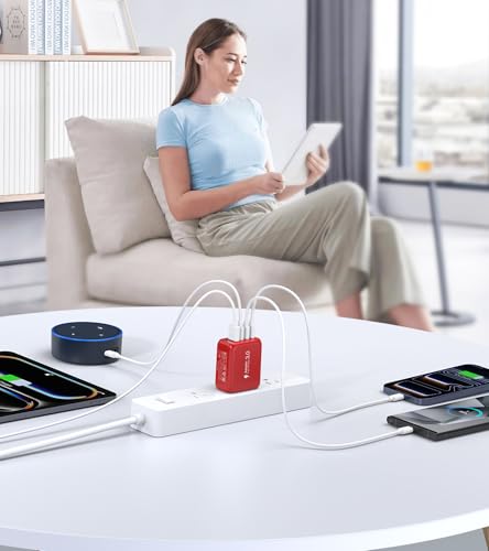 Image of 50W USB C Wall Charger, 2Pack 5-Port C Charger Fast Charging Block PD Power Adapter +QC Multiport Type C Box Brick Cube USB A Wall Plug for iPhone 14 /15 /16 /17 Pro Max, iPad,Samsung Galaxy(Red)