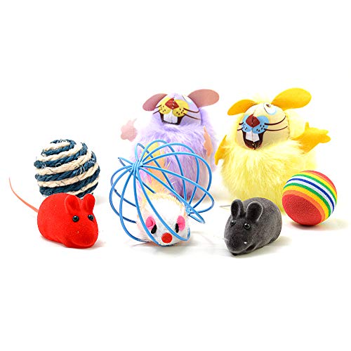 4yourpet - Juego de juguetes para gatos y gatos (7 piezas, con diferentes ratones de juego, incluye menta para gatos y pelotas de juego)