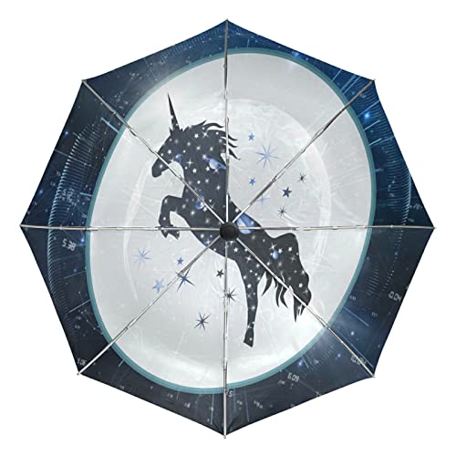 Parapluie automatique pliant coupe-vent protection UV espace licorne pour femme