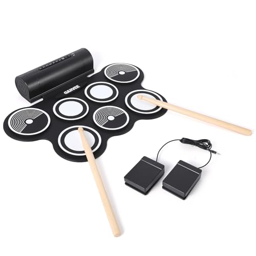 Image of Wireless Electronic Drum Set with 7 Pads, Portable Roll-Up Practice Kit for Kids & Beginners , Built-in Speaker, LED Lights, Recording & Headphone Output ,Includes Kick Pedal, Drum Sticks