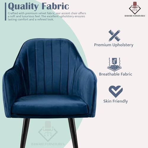 Image of Set of 2 Accent Chair for Living Room | Modern Armchair in Soft Velvet Fabric with Sturdy Legs | Premium Chair for Home Living Room Bedroom Restaurent | (Black Legs, Navy Blue)
