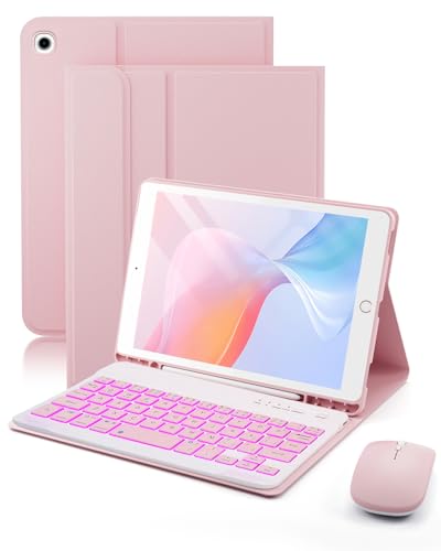 SAMTUNK for iPad mini 5 (2019) & Mini 4 (2015) Case with Keyboard for iPad mini 5th 4th Generation 7.9 - 7 Colors Backlit Keyboard Case - Built in Pencil Holder with Mouse - Pink