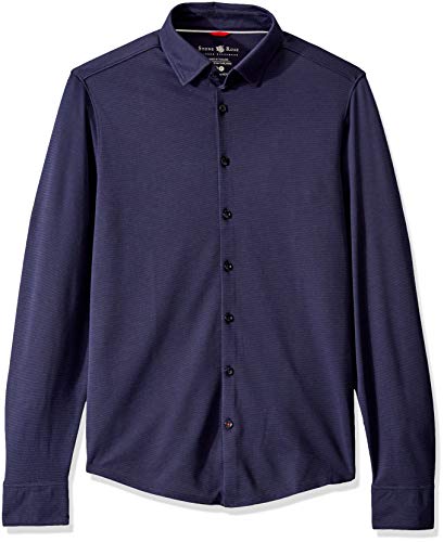 Stone Rose Men's Performance Knit Textured Long Sleeve Shirt, Navy, 7/XXXL