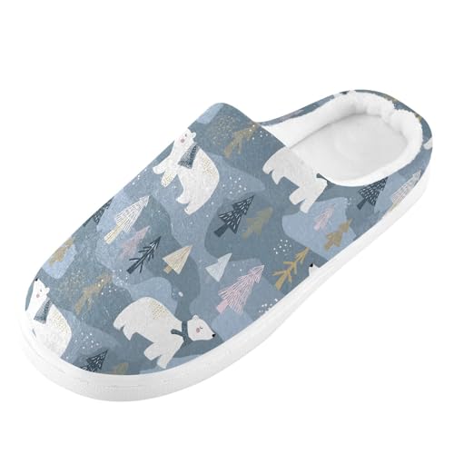 Fuzzy Memory Foam Slippers for Women/Men Polar Bear Tree Pattern Fluffy Winter House Shoes Indoor and Outdoor