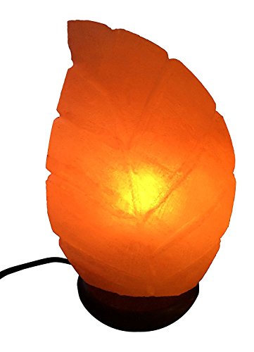 Natural Himalayan Salt Lamp on Solid Neem Wood Base | Romantic Leaf Shape | Dual Voltage (AC 230V/110V), UL Listed, 6' Cord & Dimmer Switch, a Great Gift, 6.2 lbs (Pink)