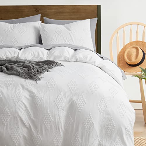 Image of Nestl Boho Bedding Sets & Collections - Boho Duvet Cover Twin, 2 Piece Twin Duvet Cover Set, Double Brushed White Duvet Cover with Zipper Closure, 1 Duvet Set 68x90 inches and 1 Pillow Sham