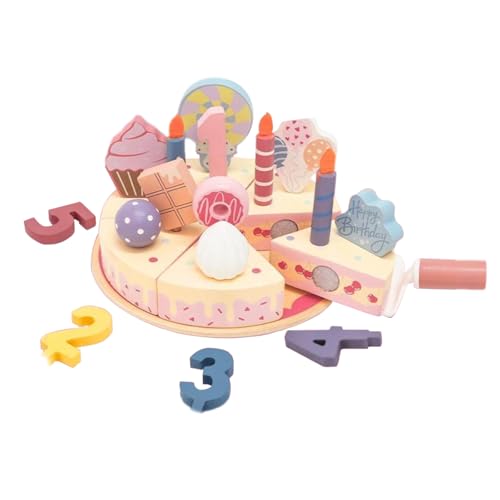 Brownroot Wooden Pretend Birthday Cake Toy for Kids with Numbers 1-5
