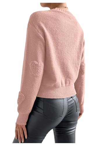 SweatyRocks Women's Cute Heart Sweater Crewneck Long Sleeve Knitted Pullover Tops2