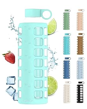 12oz(360ml) - 2.5x7.5" 22oz(650ml) - 3.25x8.5" 32oz(1L) - 3.25x11" Thermal Resistant - made of high tempered Borosilicate Glass (same as pyrex) Time & Volume Markings - to help you track your water intake and keep you hydrated throughout the day Prot...