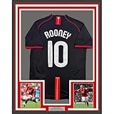 Framed Autographed/Signed Wayne Rooney 35x39 Manchester United Black 2008 Champions League Final Soccer Jersey Beckett BAS COA