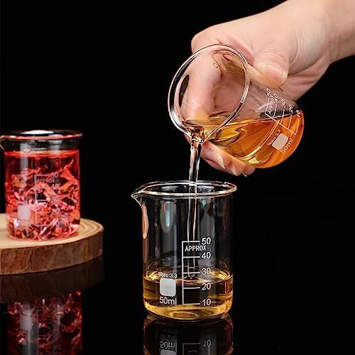 Tanlade 20 Pcs 50 ml Glass Beaker, Heavy Duty Lab Beaker with Printed, High Borosilicate Class Measuring Cups Bulk Graduation for Laboratories or Home