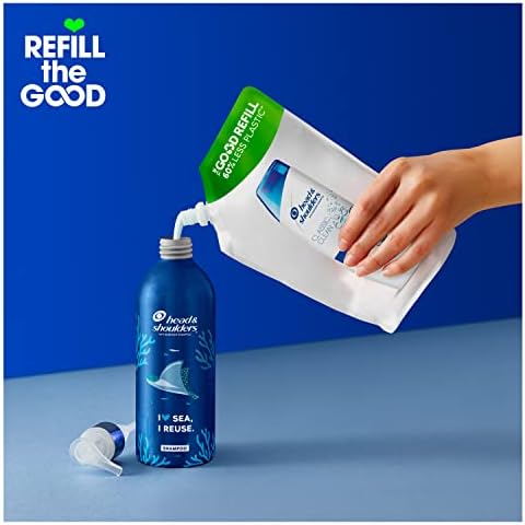Head & Shoulders Anti-Dandruff Shampoo, Refillable Shampoo Set, Reusable Aluminium Bottle (430 ml) + Refill Pouch (480 ml), Classic Clean Shampoo For Men & Women, Eco Friendly Gift, 910 ml