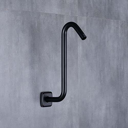 DIKUROOMS Angled Shower Arm with Flange S Shaped Rainfall Shower Head Riser Pipe, 12 Inch Stainless Steel Gooseneck Extender Arm 9 Inch High Rise, Wall Mounted, Matte Black - Thumbnail 4