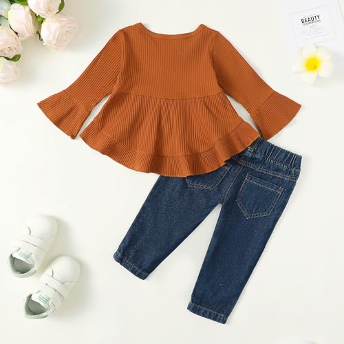 Image of Newborn Baby Girl Clothes Toddler Girl Outfits Ruffle Long Sleeve Tops Pants with Hats and Headband Fall Summer Clothes Sets