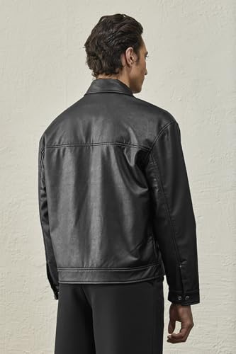 Image of SNITCH CATCH ME IF YOU CAN Men Casual Jacket For Streetwear | Box Fit Lapel Collar Solid With Zip Closure | Artificial Pu Leather & Polyester Lined For Outings