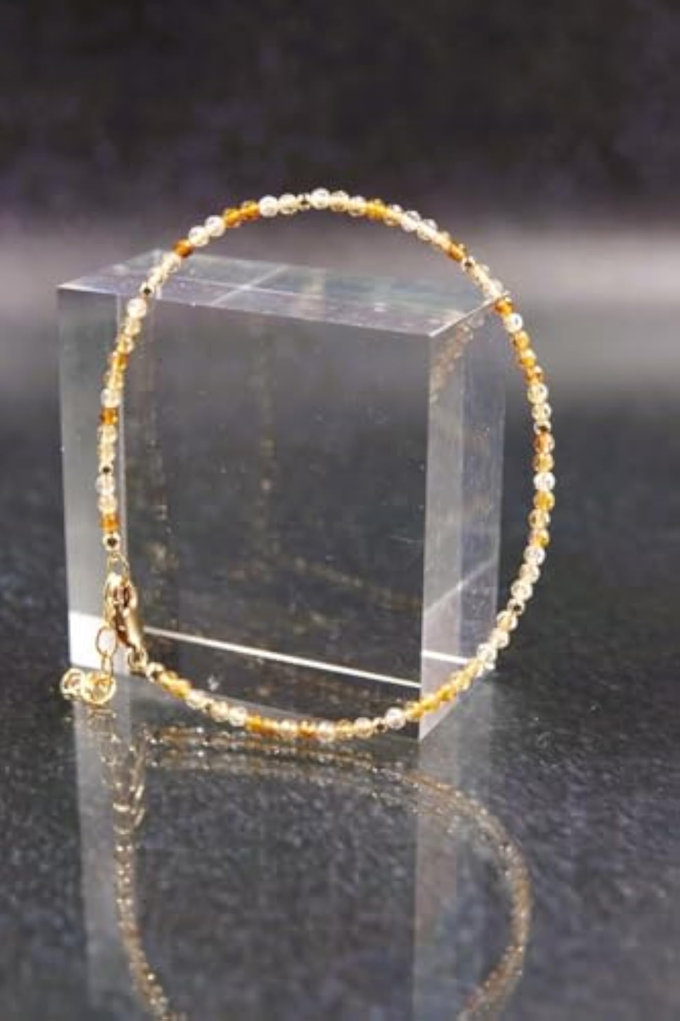 Citrine Round Beaded Bracelet with Gold Lock