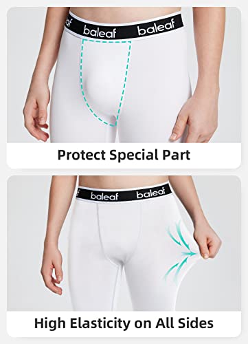 Baleaf Boys Compression Pants One Leg Basketball Leggings 3/4 Youth Sports Base Layer Workout Capri Tights White M #TOP2