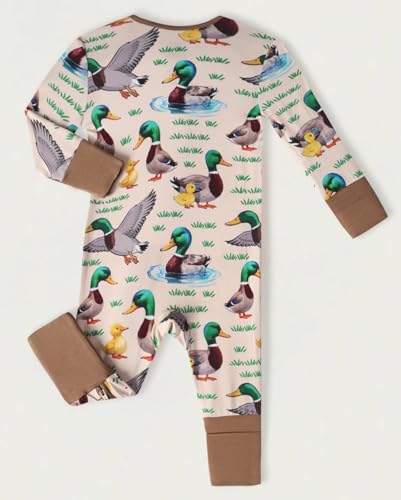 Image of Unisex Baby Bamboo Viscose Long Sleeve Romper, Cute Prints Zipper Footless Jumpsuit, Toddler One-Piece Outfits