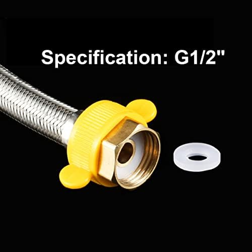 Qrity 2 Pieces G 1/2" x G 1/2" Stainless Steel Braided Hose Flexible Water Plumbing Pipe for Bathroom Toilet Taps Kitchen Sink Water Inlet Hoses, 120cm