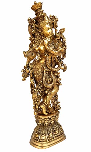 Estatua de Lord Krishna de bronce de 29 pulgadas miniatura 7
