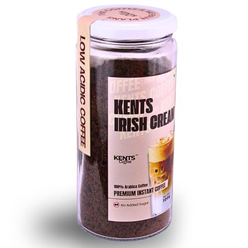 Image of Kents Coffee Irish Cream Instant Coffee | 100% Arabica Beans | No Added Sugar & No Chicory | Low Acidic Strong Coffee | Non-Alcoholic Irish Flavour for Hot, Iced Latte & Frappe (100g)
