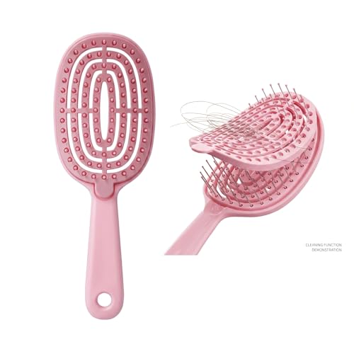 Image of Waterproof Self-Cleaning Plastic Comb Hair Detangling Brush for Curly Hair, Massage, Women's Home Use (Pink)
